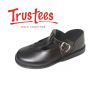 Trustees T-bar school shoe with a buckle strap and cut-out details on the toe,